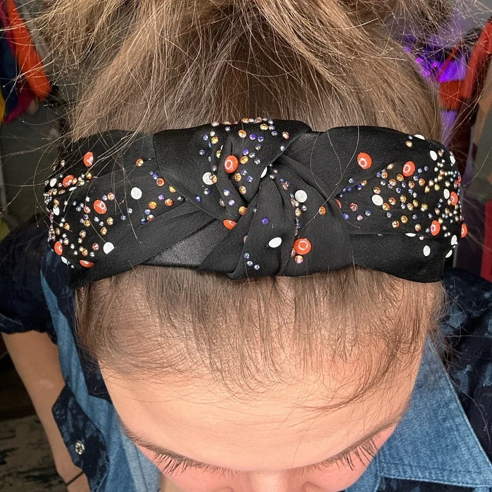 NWOT Embellished Black Top Knot Bedazzled Headband